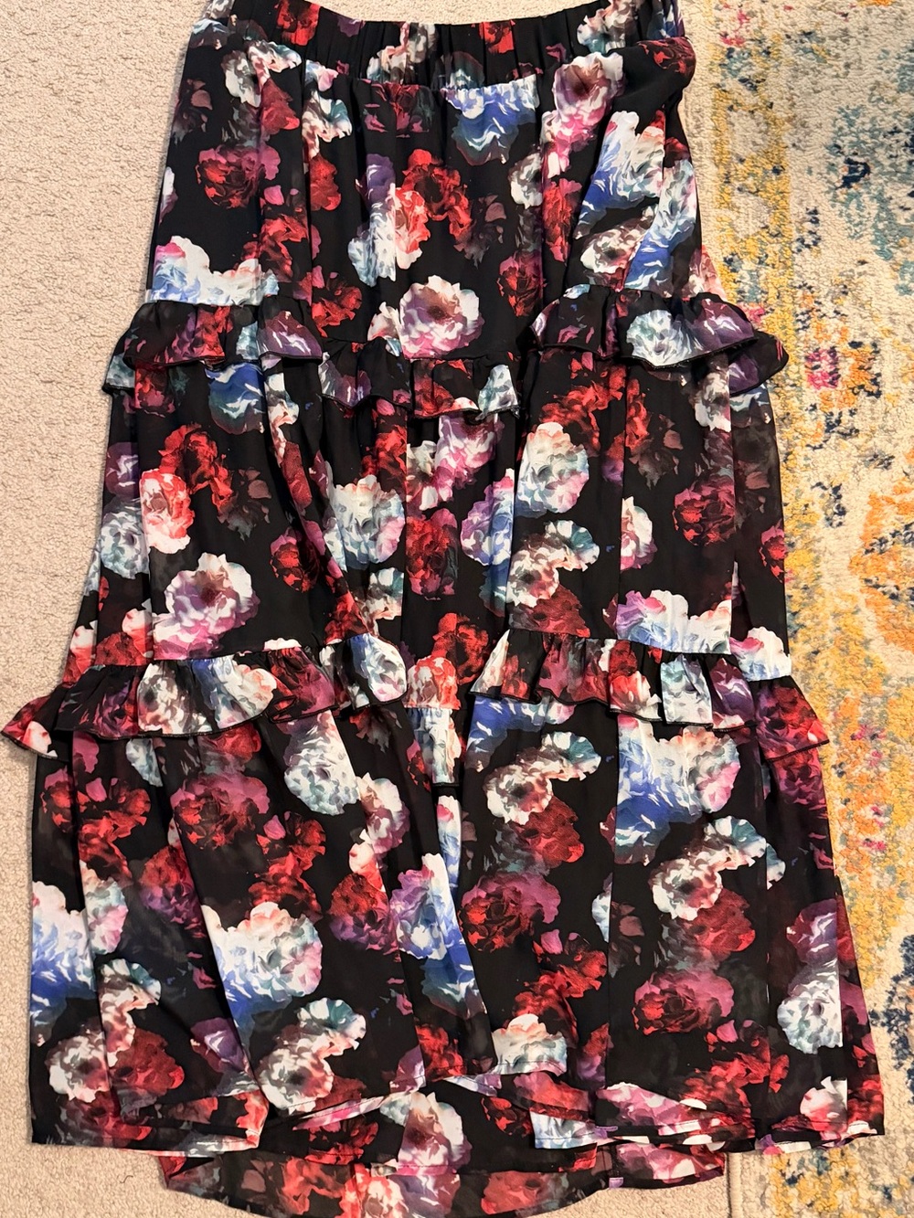 torrid Black Floral Print Dress/Skirt with Red and Purple Accents